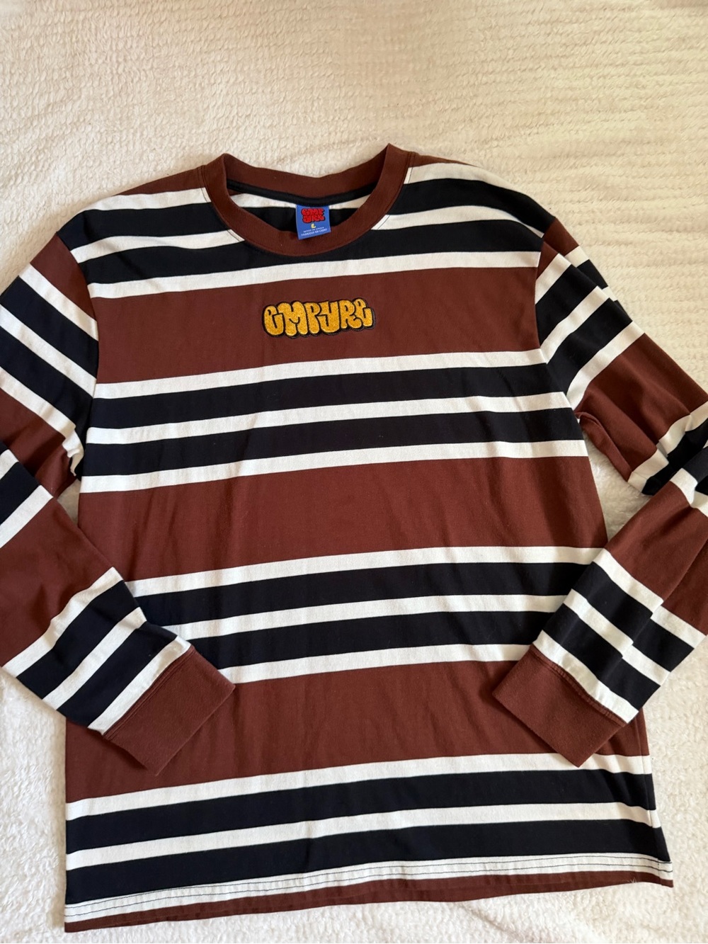 Empyre Brown Black White Striped Long-Sleeve Crewneck